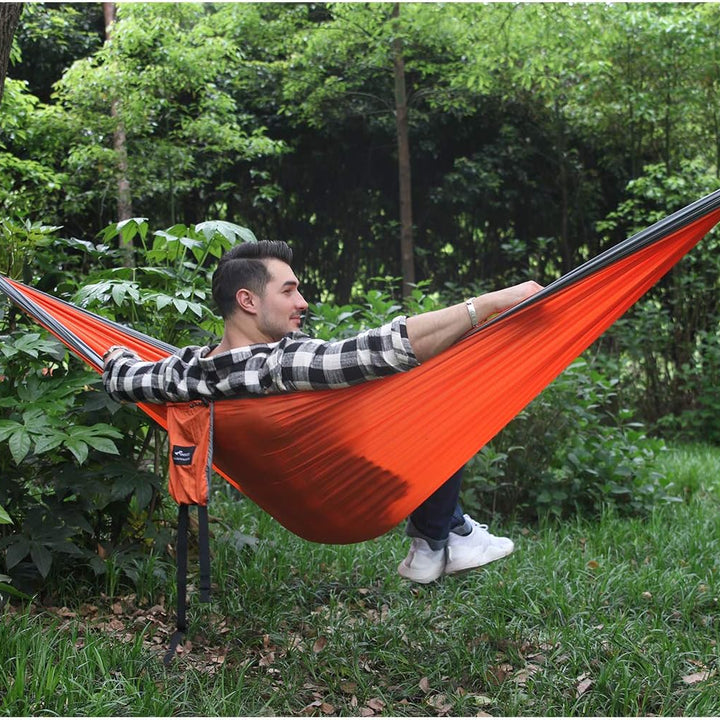 Double Camping Hammock, Lightweight Portable Parachute (2 Tree Straps 16 LOOPS/10 FT Included) 500Lbs Capacity Hammock for Backpacking, Camping, Travel, Beach, Garden