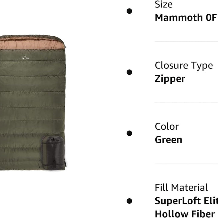 Teton Mammoth Queen Size Double Sleeping Bag- a Warm Bag the Whole Family Can Enjoy – Great for Camping, Hunting and Base Camp. Compression Sack Included