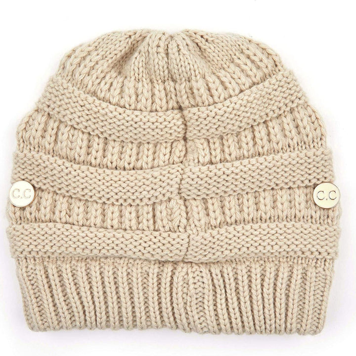 Exclusives Cable Knit Beanie - Thick, Soft & Warm Chunky Ribbed Beanie Hats Epoxy Button for Face Mask (BHT-1) (A Button Beige)