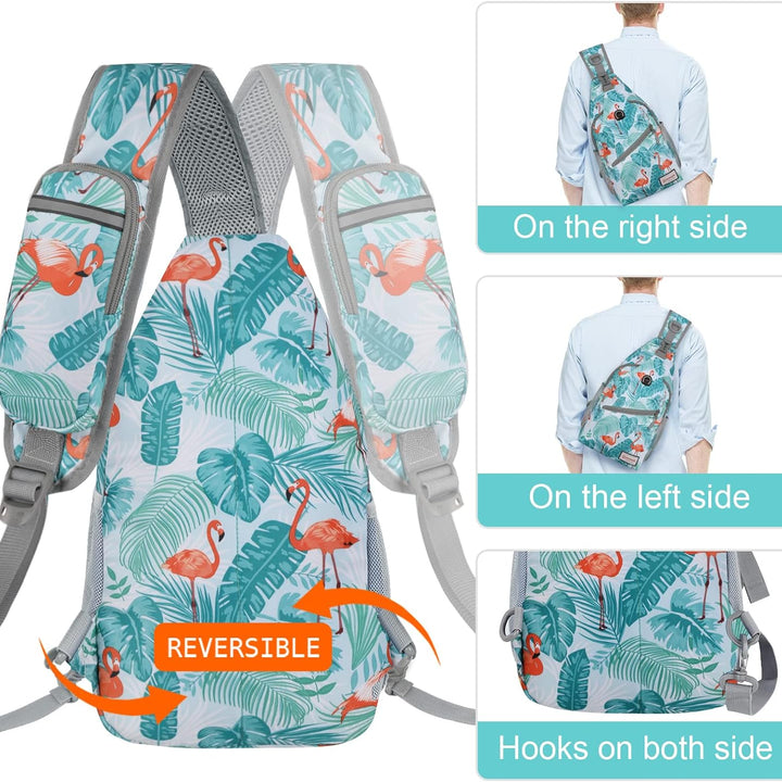 Sling Bag,Small Crossbody Sling Backpack,Water Resistant Shoulder Daypack for Travel,Anti Thief Chest Bag for Hiking(Flamingo Blue)