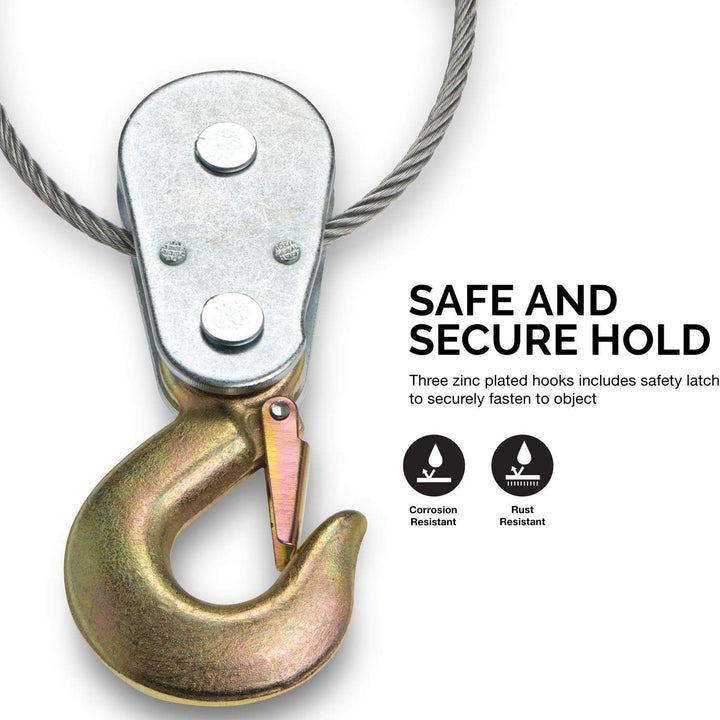 02256A Come along Winch, 5-Ton (10,000 Lbs) Pulling Capacity, 10Ft, 3 Hook, Heavy Duty Power Cable Come along Tool with Dual Gears, Hand Winch Cable, Automotive Hoist Winch Puller, Recovery Gear