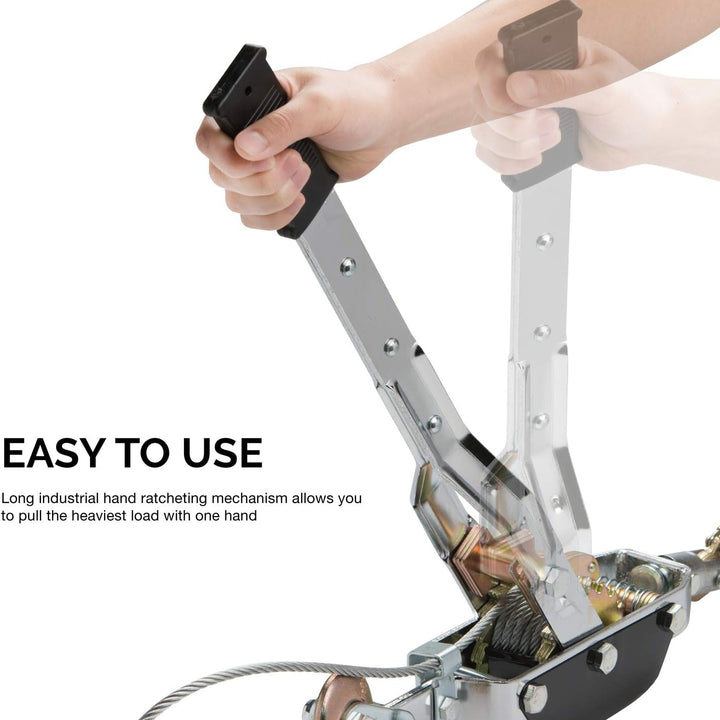 02256A Come along Winch, 5-Ton (10,000 Lbs) Pulling Capacity, 10Ft, 3 Hook, Heavy Duty Power Cable Come along Tool with Dual Gears, Hand Winch Cable, Automotive Hoist Winch Puller, Recovery Gear