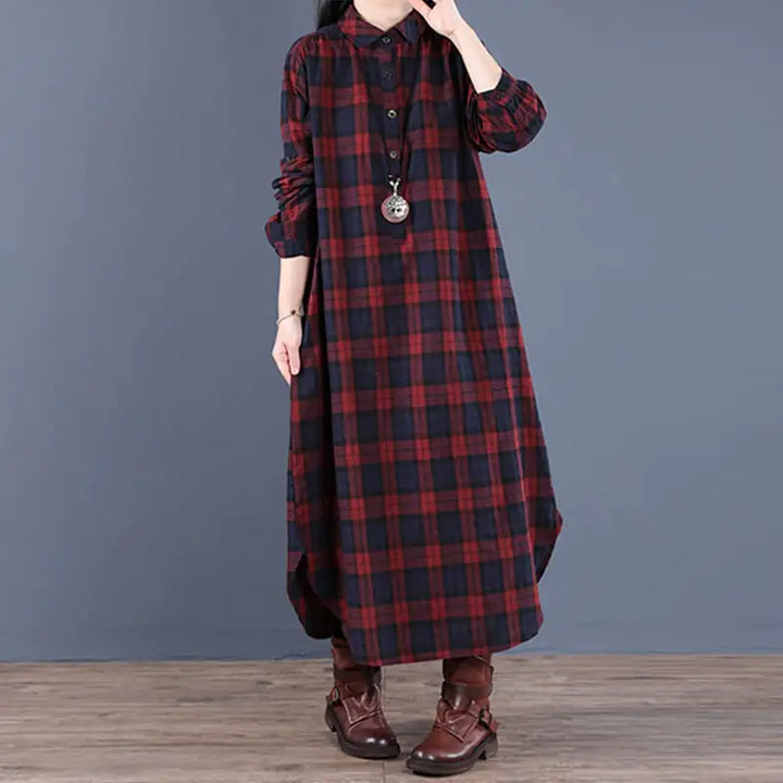 Cotton Long Sleeve Lapel Dress for Middle School Girls