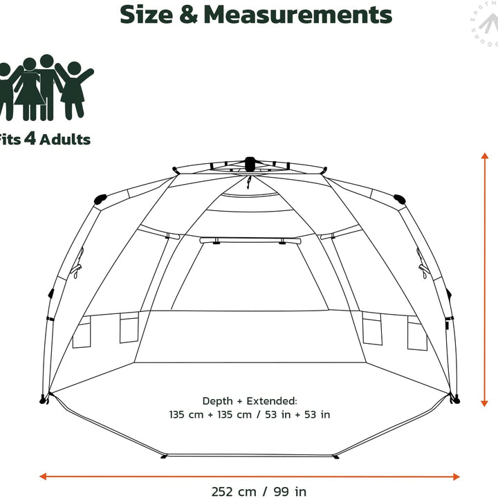 Instant Shader Dark Shelter XL Beach Tent 99" Wide for 4-6 Person Sun Shelter UPF 50+ with Extended Zippered Porch Pacific Blue