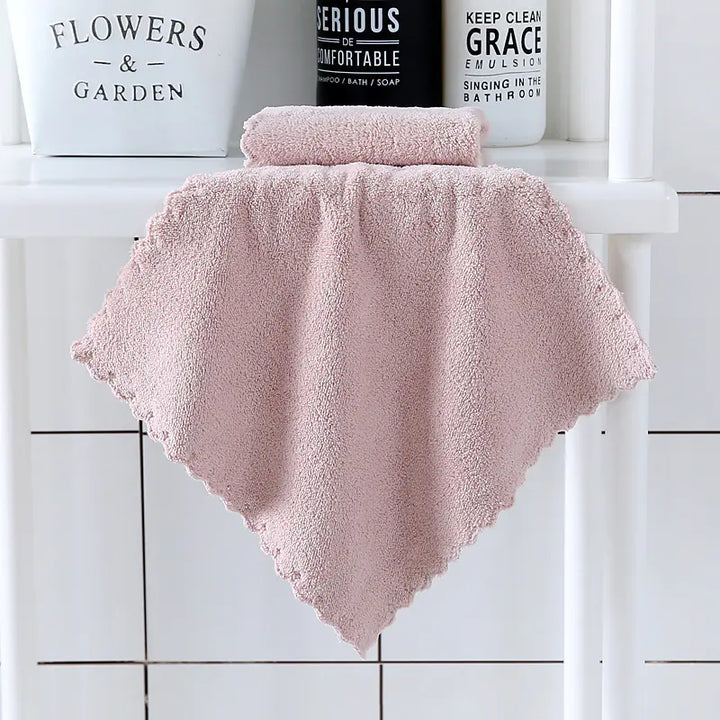 Coral Fleece Washcloths - Soft Lace Square Towels (1pc)