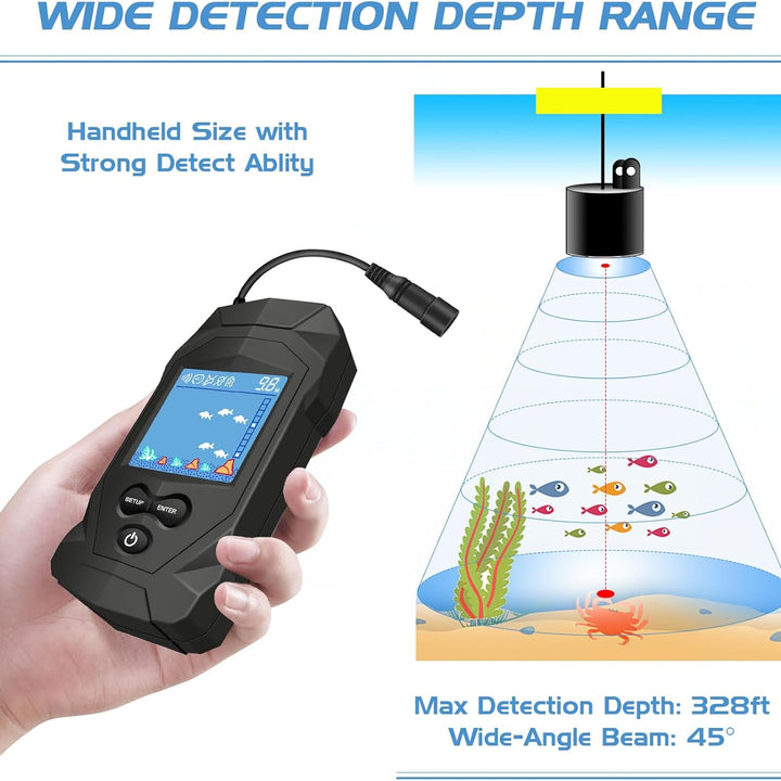 Portable Water Fish Finder Transducer Wired Handheld Depth Finder Sonar LCD Display Fish Finders Kayak FF068