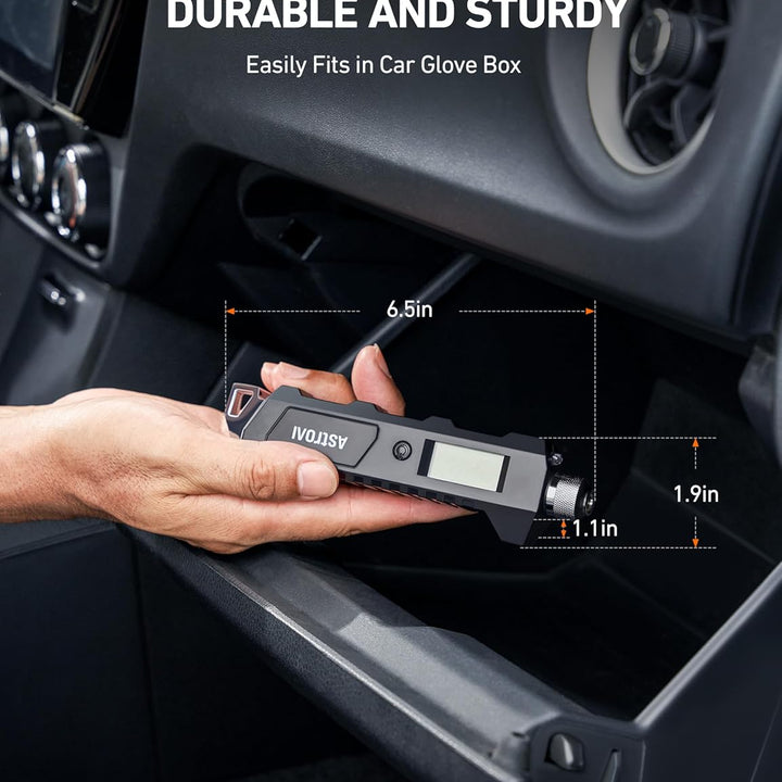 Digital Tire Pressure Gauge, 230 PSI 4 Settings Heavy Duty for Car Bicycle with Larger Backlit LCD Flashlight and Non-Slip, Black