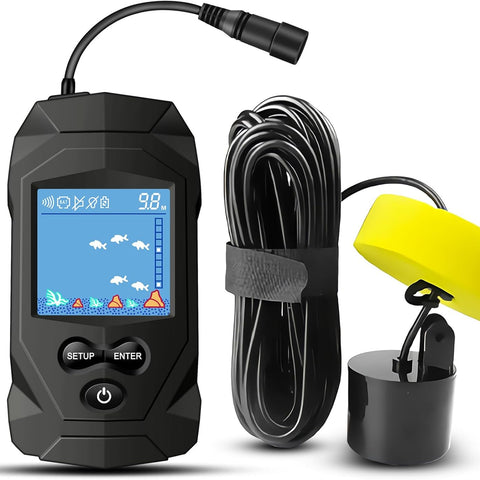 Portable Water Fish Finder Transducer Wired Handheld Depth Finder Sonar LCD Display Fish Finders Kayak FF068