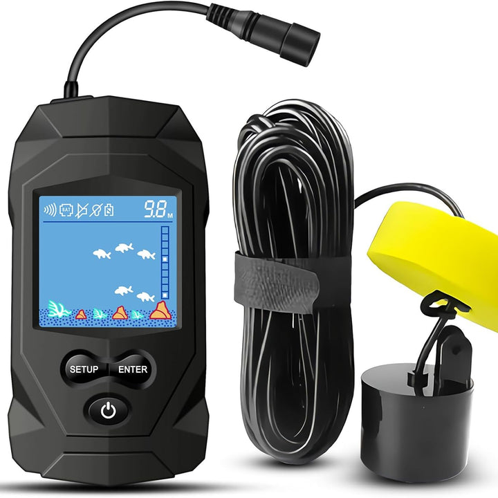 Portable Water Fish Finder Transducer Wired Handheld Depth Finder Sonar LCD Display Fish Finders Kayak FF068