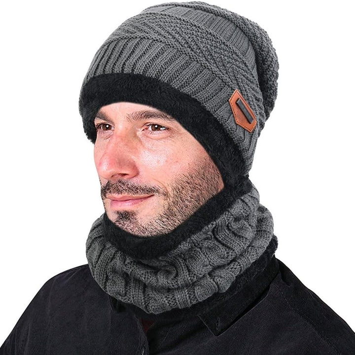 Winter Beanie Hat Scarf Set Warm Knit Hat Thick Knit Skull Cap Touch Screen Glove Unisex