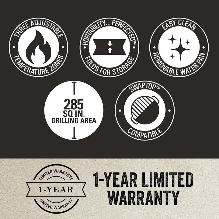 Roadtrip 285 Portable Stand-Up Propane Grill with 3 Adjustable Burners & Instastart Ignition, 20,000 Btus of Power for Outdoor Cooking, Camping, Tailgating, Grilling, Bbqs, & More