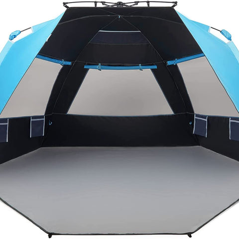 Instant Shader Dark Shelter XL Beach Tent 99" Wide for 4-6 Person Sun Shelter UPF 50+ with Extended Zippered Porch Pacific Blue