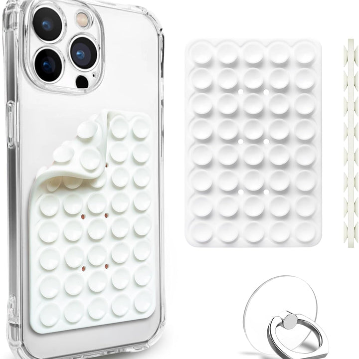 Double Sided Silicone Suction Cup Phone Mount Case for Selfies and Videos - Attach to Glass, Mirrors, Kitchen, Bathroom Sticky Grip for Iphone and Android - 3.97 Inches, White