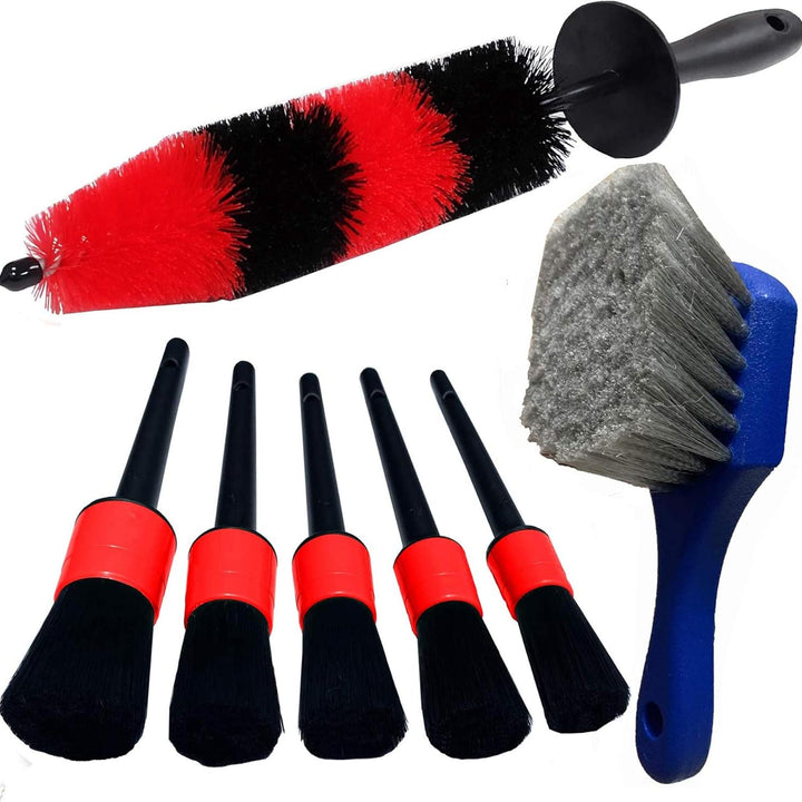 7Pcs Wheel & Tire Brush, Car Detailing Kit, 17Inch Long Soft Wheel Brush 5 Car Wash Detail Brush Car Wash Kit for Cleans Dirty Tires & Releases Dirt and Road Grime, Short Handle