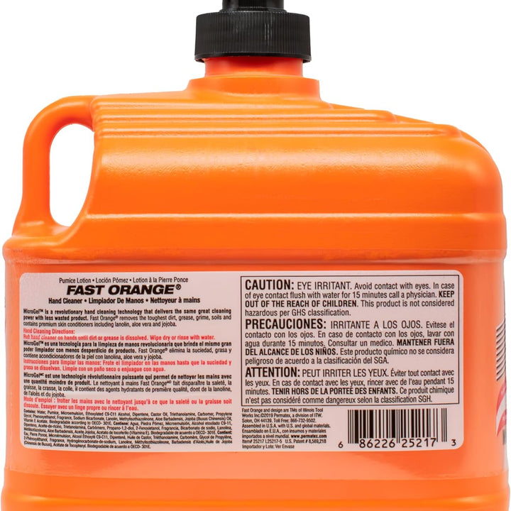 Permatex 25217 Pumice Lotion, Heavy Duty Hand Cleaner, Natural Citrus Scent, Waterless Cleaner for Mechanics, Strong Grease Fighter, 1/2 Gallon, Orange, 64 Fl Oz (Pack of 1)
