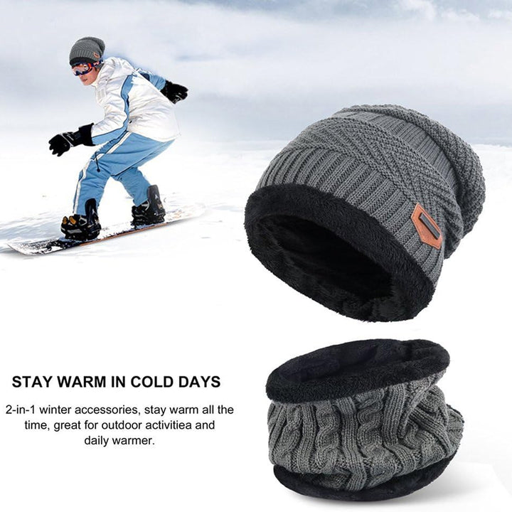 Winter Beanie Hat Scarf Set Warm Knit Hat Thick Knit Skull Cap Touch Screen Glove Unisex