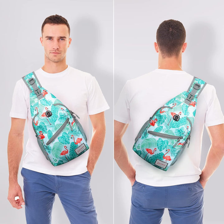 Sling Bag,Small Crossbody Sling Backpack,Water Resistant Shoulder Daypack for Travel,Anti Thief Chest Bag for Hiking(Flamingo Blue)