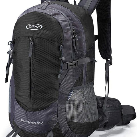35L Hiking Backpack Water Resistant Outdoor Sports Travel Daypack Lightweight with Rain Cover for Women Men (Black)