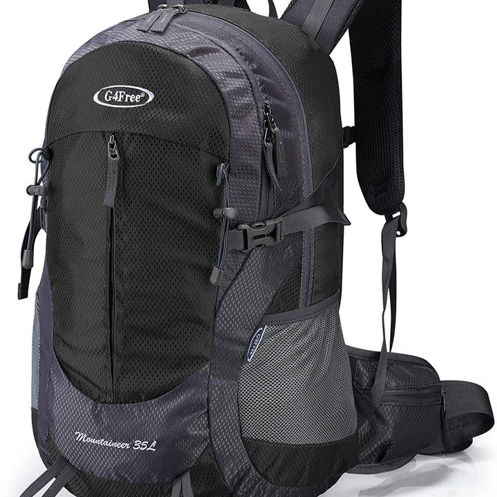 35L Hiking Backpack Water Resistant Outdoor Sports Travel Daypack Lightweight with Rain Cover for Women Men (Black)