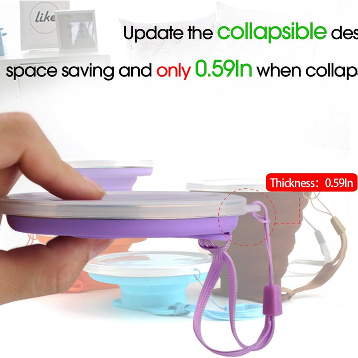 Silicone Collapsible Travel Cup - Silicone Folding Camping Cup with Lids - Expandable Drinking Cup Set - Portable, Graduated [9.22Oz]