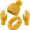 Womens Winter Warm Sets Knitted Fur Pompoms Beanie Hat Circle Loop Scarf Touch Screen Gloves Winter Favor Accessories