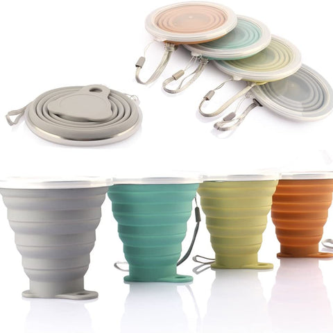 Silicone Collapsible Travel Cup - Silicone Folding Camping Cup with Lids - Expandable Drinking Cup Set - Portable, Graduated [9.22Oz]