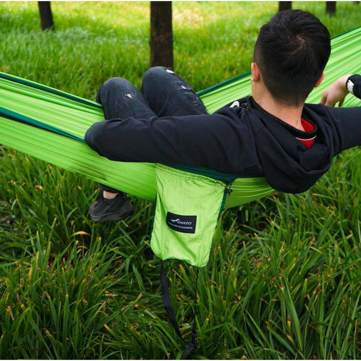 Double Camping Hammock, Lightweight Portable Parachute (2 Tree Straps 16 LOOPS/10 FT Included) 500Lbs Capacity Hammock for Backpacking, Camping, Travel, Beach, Garden