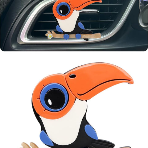 Bird Car Decor,Cute Toucan Air Vent Clip Car Freshener,Acrylic Rainforest Theme Decorations Accessories,Refillable Clip on Diffuser for Women Teens