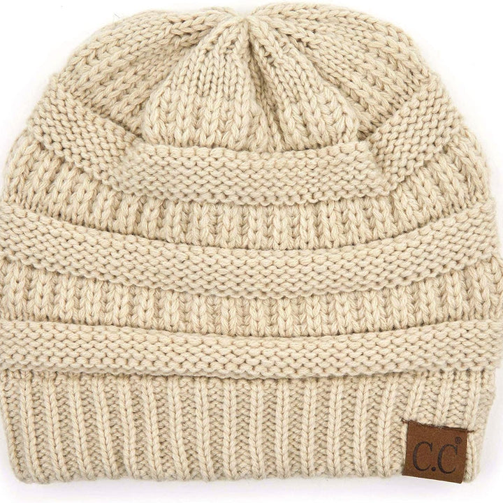 Exclusives Cable Knit Beanie - Thick, Soft & Warm Chunky Ribbed Beanie Hats Epoxy Button for Face Mask (BHT-1) (A Button Beige)