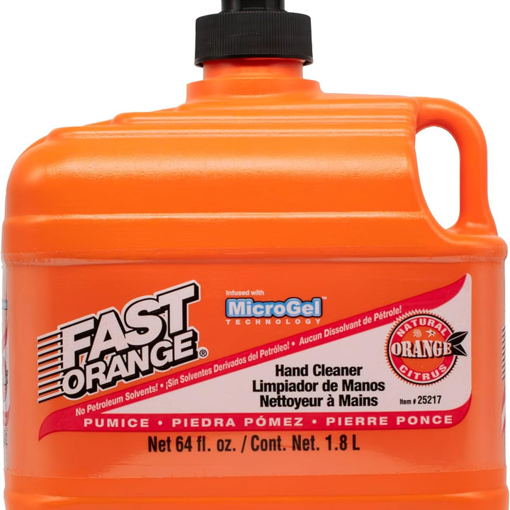 Permatex 25217 Pumice Lotion, Heavy Duty Hand Cleaner, Natural Citrus Scent, Waterless Cleaner for Mechanics, Strong Grease Fighter, 1/2 Gallon, Orange, 64 Fl Oz (Pack of 1)