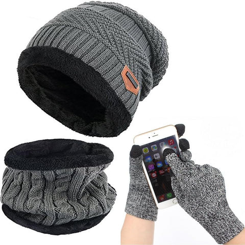 Winter Beanie Hat Scarf Set Warm Knit Hat Thick Knit Skull Cap Touch Screen Glove Unisex