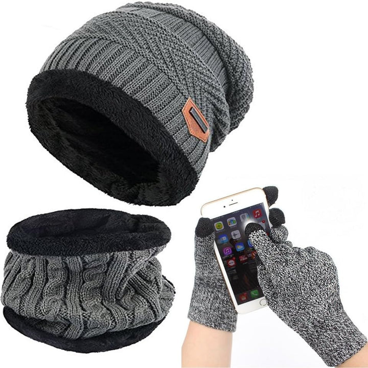 Winter Beanie Hat Scarf Set Warm Knit Hat Thick Knit Skull Cap Touch Screen Glove Unisex