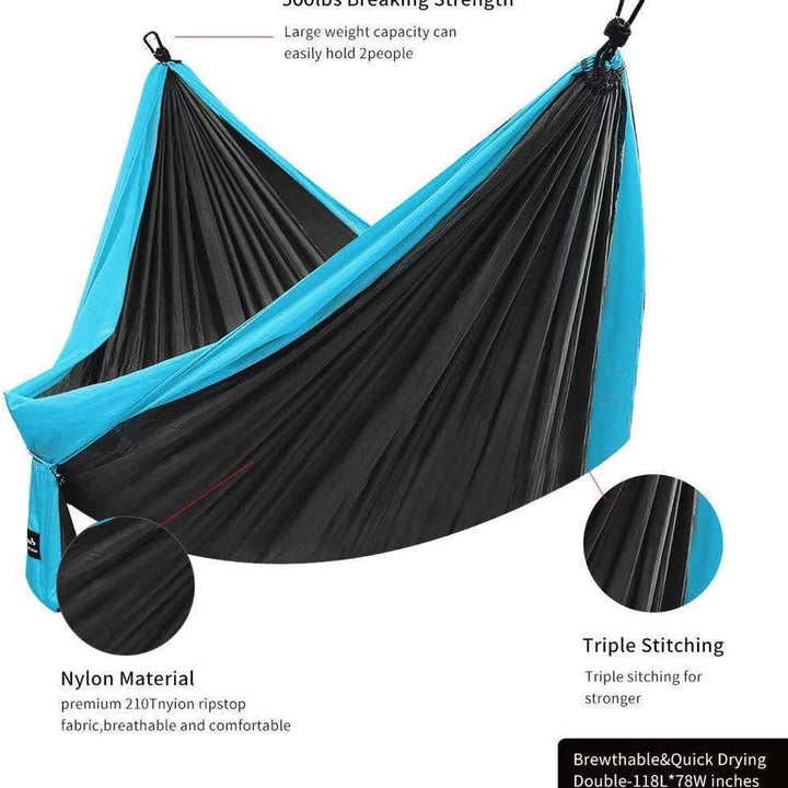 Double Camping Hammock, Lightweight Portable Parachute (2 Tree Straps 16 LOOPS/10 FT Included) 500Lbs Capacity Hammock for Backpacking, Camping, Travel, Beach, Garden
