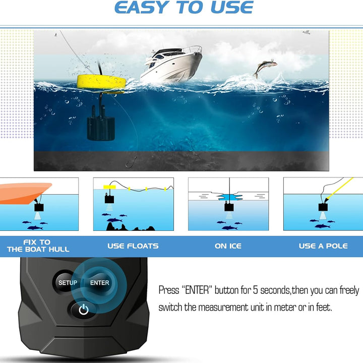 Portable Water Fish Finder Transducer Wired Handheld Depth Finder Sonar LCD Display Fish Finders Kayak FF068