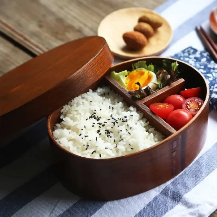 Retro Portable Wooden Bento Box for Outdoor Lunches