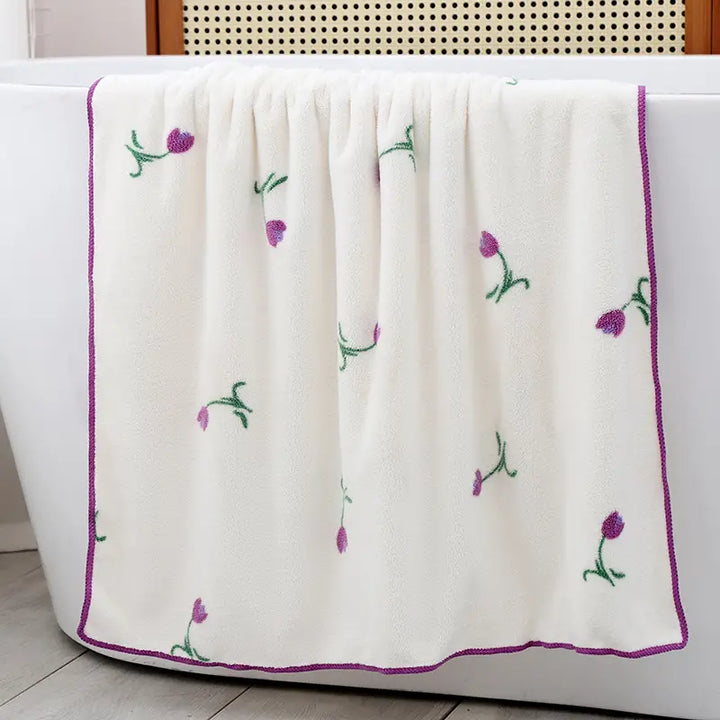 Coral Fleece Towel Set with Bath Cap and Skirt