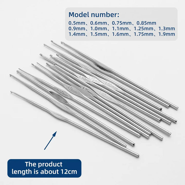 Metal Crochet Hooks Set for Lace Weaving (Size 0.5-1.9mm)