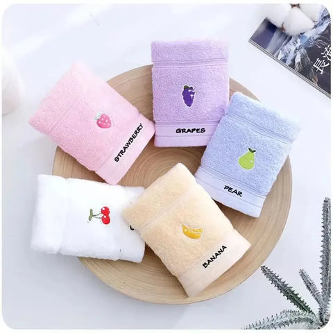 Cotton Fingertip Towels with Cartoon Fruit Embroidery (1/5pcs)