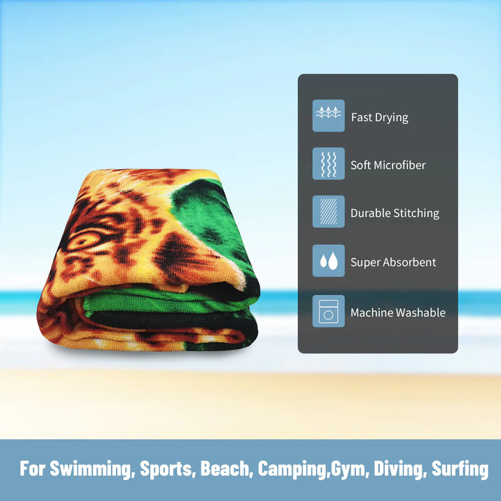 Green Jungle Tiger and Leopard Quick-Drying Beach Towel