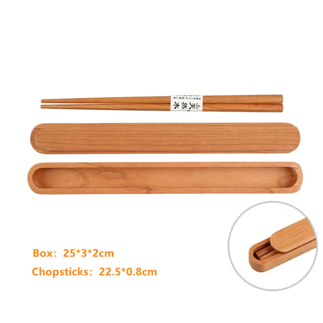 Retro Portable Wooden Bento Box for Outdoor Lunches