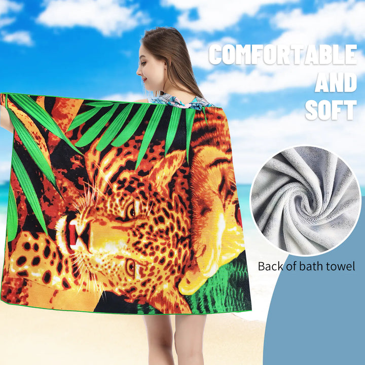 Green Jungle Tiger and Leopard Quick-Drying Beach Towel