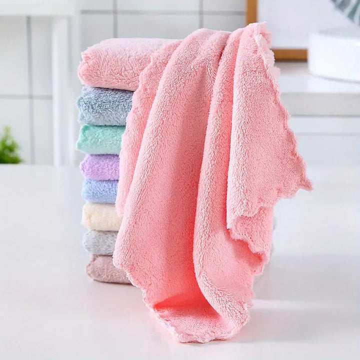 Coral Fleece Washcloths - Soft Lace Square Towels (1pc)