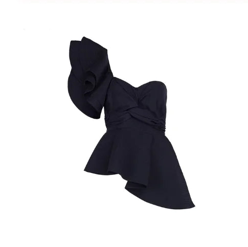 Sexy Off-Shoulder Asymmetrical Blouse with Ruffles