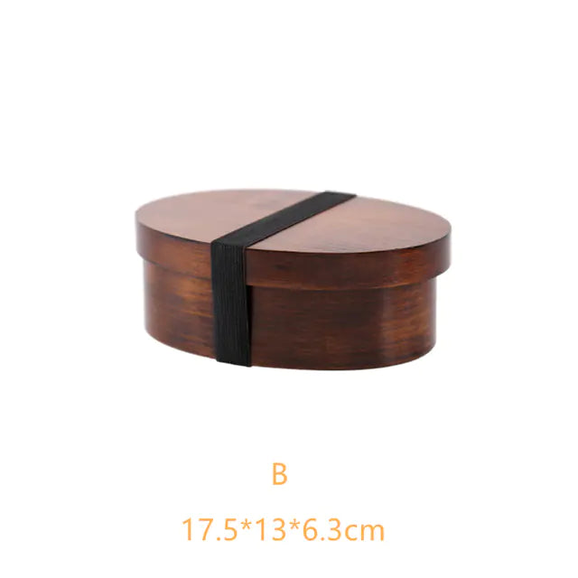 Retro Portable Wooden Bento Box for Outdoor Lunches