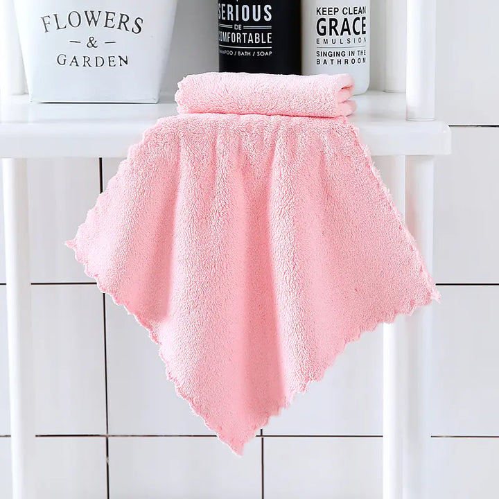 Coral Fleece Washcloths - Soft Lace Square Towels (1pc)