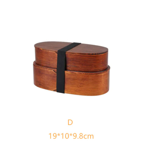 Retro Portable Wooden Bento Box for Outdoor Lunches