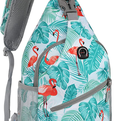 Sling Bag,Small Crossbody Sling Backpack,Water Resistant Shoulder Daypack for Travel,Anti Thief Chest Bag for Hiking(Flamingo Blue)