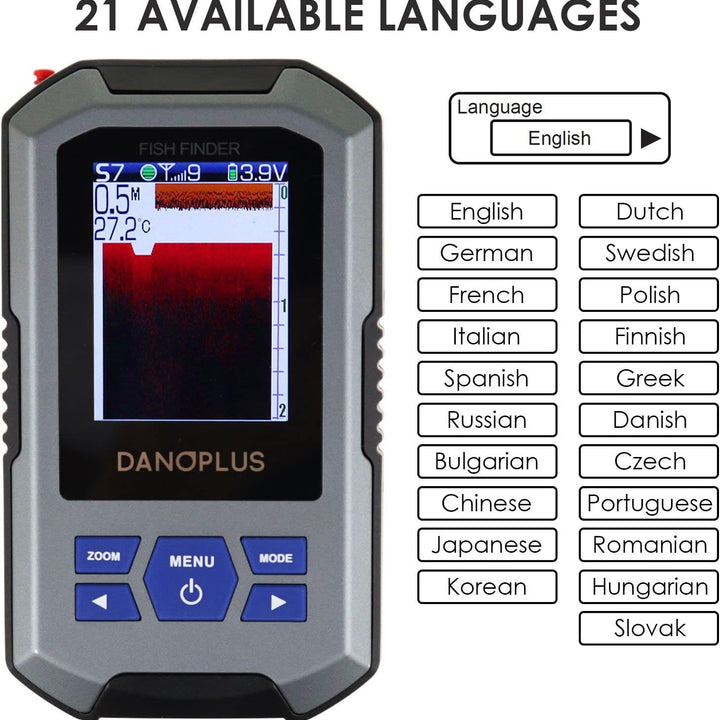 Portable Fish Finder Large HD Display Wireless Fish Finder, Fish Finders & Depth Finders for Boats with 147 Feet Depth Detection Sensor, Rechargeable Castable Fish Finder Display Fish, Temp, Depth