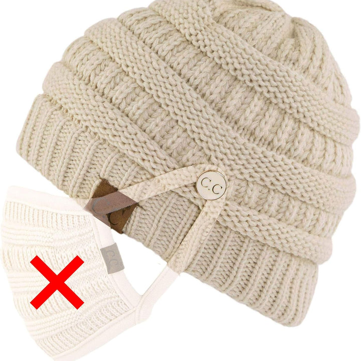 Exclusives Cable Knit Beanie - Thick, Soft & Warm Chunky Ribbed Beanie Hats Epoxy Button for Face Mask (BHT-1) (A Button Beige)