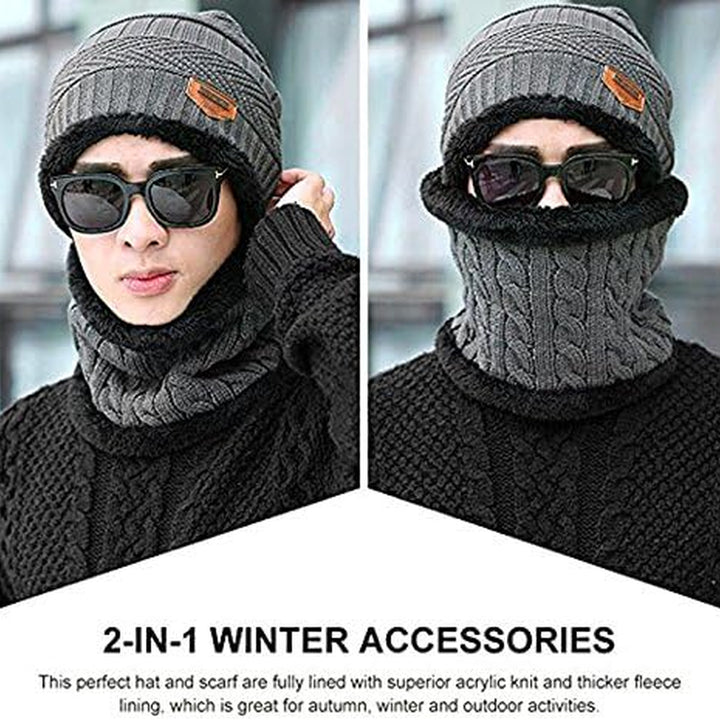 Winter Beanie Hat Scarf Set Warm Knit Hat Thick Knit Skull Cap Touch Screen Glove Unisex